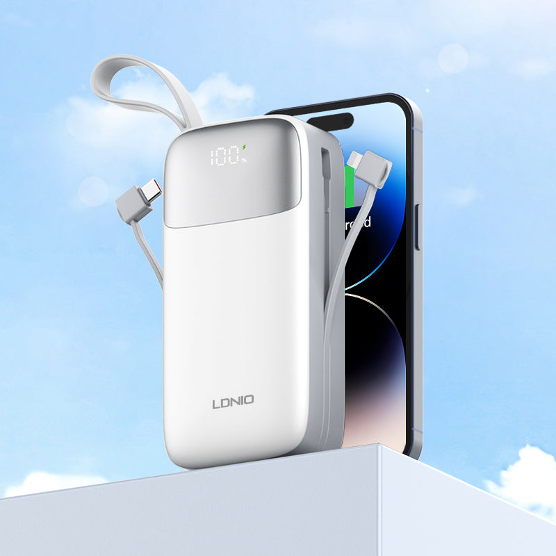 LDNIO PQ30 22.5W 30000mAh Power Bank LED Display & Built-in Charging Cable