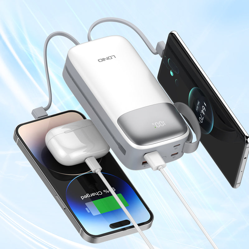 LDNIO PQ30 22.5W 30000mAh Power Bank LED Display & Built-in Charging Cable