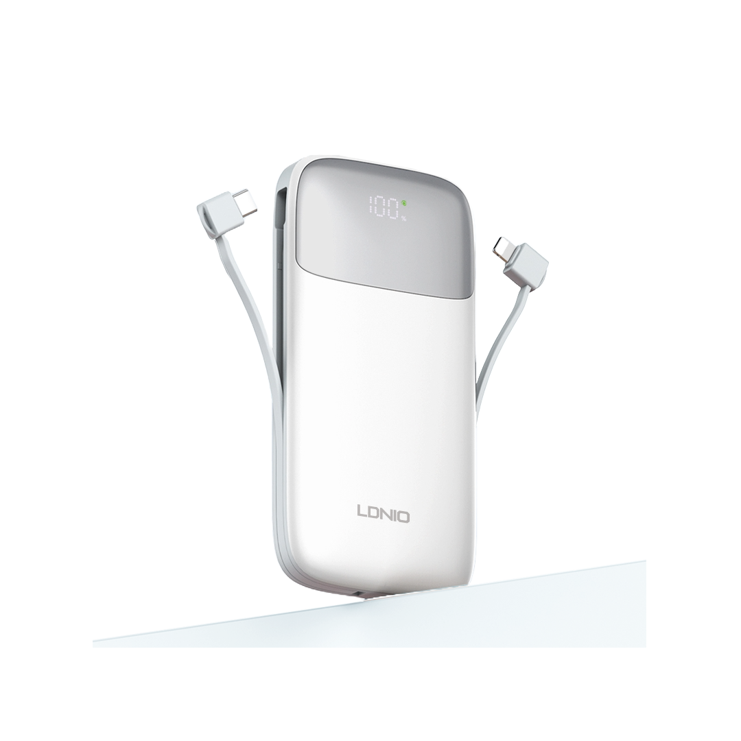 LDNIO PQ19 10000mah power bank for smart phone with Built in cables